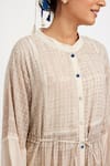 Jayati Goenka_White Natural Dyed Hand Block Print Checkered Mandarin Collar Dress _at_Aza_Fashions