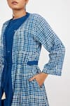 Shop_Jayati Goenka_Blue Natural Dyed Hand Block Print Checkered Set With Robe Jacket _Online_at_Aza_Fashions