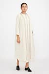 Jayati Goenka_White Natural Dyed Hand Block Print Checkered Dress Neckline With Robe Jacket _Online_at_Aza_Fashions