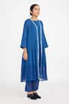 Jayati Goenka_Blue Cotton Solid Robe Open Sheer Hem Border Tunic Set _Online_at_Aza_Fashions