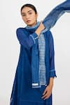 Shop_Jayati Goenka_Blue Natural Dyed Plain Mandarin Collar Kurta Set With Hand Block Print Stole _Online_at_Aza_Fashions