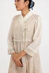 Shop_Jayati Goenka_White Cotton Handblock Print Checks Wrap Checkered Tunic With Skirt _Online_at_Aza_Fashions