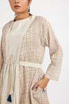 Buy_Jayati Goenka_White Cotton Handblock Print Checks Robe Checkered Belted Skirt Set _Online_at_Aza_Fashions
