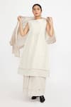 Jayati Goenka_White Cotton Handblock Print Checks Robe Checkered Belted Skirt Set _at_Aza_Fashions