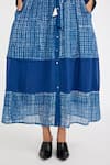 Jayati Goenka_Blue Cotton Handblock Print Checks Band Collar Checkered Button-down Dress _at_Aza_Fashions