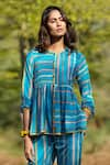 Buy_Rang Swati Vijaivargie_Blue Cotton Satin Round Striped Peplum Shirt _at_Aza_Fashions