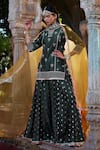 Kritika Dawar_Green Kurta Chanderi Embroidery Dori Notched Sharara Set _Online_at_Aza_Fashions