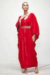 Ranian_Fuchsia Velvet V Neck Draped Kaftan _Online_at_Aza_Fashions