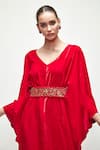 Ranian_Fuchsia Velvet V Neck Draped Kaftan _at_Aza_Fashions