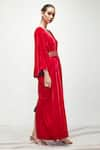 Buy_Ranian_Fuchsia Velvet V Neck Draped Kaftan 