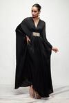 Ranian_Black Silk Embroidered V Neck Kaftan _Online_at_Aza_Fashions