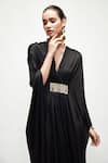 Buy_Ranian_Black Silk Embroidered V Neck Kaftan _Online_at_Aza_Fashions