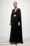 Ranian_Black Silk Embroidered V Neck Kaftan _at_Aza_Fashions