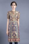 Buy_Abhishek Gupta_Blue Cotton Satin Lining Shantoon Embroidery Round Tunic Set  _Online_at_Aza_Fashions