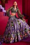 Buy_Limerick By Abirr N' Nanki_Purple Floral Print V Neck Maeve Lehenga Set_at_Aza_Fashions