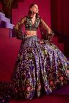 Limerick By Abirr N' Nanki_Purple Floral Print V Neck Maeve Lehenga Set_Online_at_Aza_Fashions
