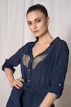 Shop_AMRTA by GUNEET KONDAL_Blue 100% Viscose Moss Crepe Embroidery Sequin And Tie Up Front Shirt Dress _Online_at_Aza_Fashions