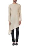 Shop_Vavci_Beige Linen Jute Woven Asymmetric Kurta  _Online_at_Aza_Fashions