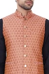 Vavci_Pink Brocade Floral Textured Nehru Jacket  _at_Aza_Fashions