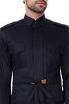 Vavci_Black Egyptian Cotton Solid Military Shirt  _at_Aza_Fashions