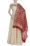 Buy_Nazaakat by Samara Singh_Beige Banarasi Silk Anarkali With Dupatta_at_Aza_Fashions