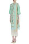 Manasi Sengupta_Green Band Collar Embroidered Kurta Set  _Online_at_Aza_Fashions