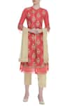 Buy_Manasi Sengupta_Red Band Collar Embroidered Kurta Set  _at_Aza_Fashions