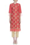 Buy_Manasi Sengupta_Red Band Collar Embroidered Kurta Set  _Online_at_Aza_Fashions