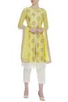 Buy_Manasi Sengupta_Yellow Band Collar Embroidered Kurta Set  _at_Aza_Fashions