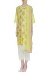 Manasi Sengupta_Yellow Band Collar Embroidered Kurta Set  _Online_at_Aza_Fashions