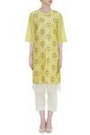 Buy_Manasi Sengupta_Yellow Band Collar Embroidered Kurta Set  _Online_at_Aza_Fashions