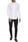 Buy_Bloni_White Plain Mandarin Collared Shirt_at_Aza_Fashions
