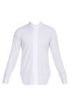 Buy_Bloni_White Plain Mandarin Collared Shirt_Online_at_Aza_Fashions