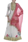 Buy_Kunwarani Ritu_White Chanderi Gota Patti Embroidered Mandarin Floral Printed Kurta Lehenga Set _at_Aza_Fashions