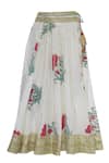 Shop_Kunwarani Ritu_White Chanderi Gota Patti Embroidered Mandarin Floral Printed Kurta Lehenga Set _Online_at_Aza_Fashions