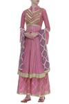 Buy_Kunwaraniritu_Pink Cotton Silk Gota Patti Embroidered Notched Kurta Sharara Set  _at_Aza_Fashions