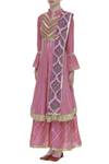 Kunwaraniritu_Pink Cotton Silk Gota Patti Embroidered Notched Kurta Sharara Set  _Online_at_Aza_Fashions