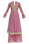 Buy_Kunwaraniritu_Pink Cotton Silk Gota Patti Embroidered Notched Kurta Sharara Set  _Online_at_Aza_Fashions