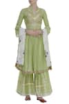 Buy_Kunwarani Ritu_Green Cotton Silk Gota Patti Embroidered Anarkali Kurta Sharara Set  _at_Aza_Fashions