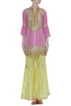 Buy_Kunwarani Ritu_Yellow Cotton Silk Gota Patti Embroidered Band Kurta Sharara Set  _Online_at_Aza_Fashions