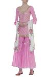Buy_Kunwarani Ritu_Pink Embroidered Gota Work V Neck Kurta And Sharara Set  _at_Aza_Fashions