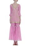 Buy_Kunwarani Ritu_Pink Embroidered Gota Work V Neck Kurta And Sharara Set  _Online_at_Aza_Fashions