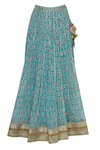 Shop_Kunwaraniritu_Blue Gota Patti Embroidered Notch Collar Printed Kurta Lehenga Set _Online_at_Aza_Fashions