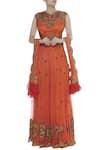 Buy_Rina Dhaka_Orange Gota Patti Embroidered Ruffle Detail Dupatta And Lehenga Set_at_Aza_Fashions