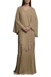 Buy_Mandira Wirk Resort_Beige Thread Embroidered Pleated Hemline Kaftan Dress_at_Aza_Fashions