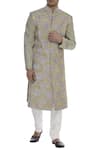 Buy_Zubair Kirmani_Grey Thread And Applique Embroidered Sherwani_at_Aza_Fashions