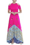 Buy_Papa Don't Preach_Pink Acrylic Heart Motifs Embroidered Lehenga Set_at_Aza_Fashions