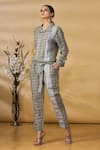 Buy_PUNIT BALANA_Grey Print Checkered Collared Neck Jumpsuit With Belt _at_Aza_Fashions