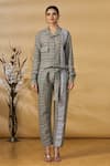 PUNIT BALANA_Grey Print Checkered Collared Neck Jumpsuit With Belt _Online_at_Aza_Fashions