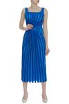 Buy_Quo by Ishita Mangal_Blue Pleated And Checkered Midi Dress_at_Aza_Fashions